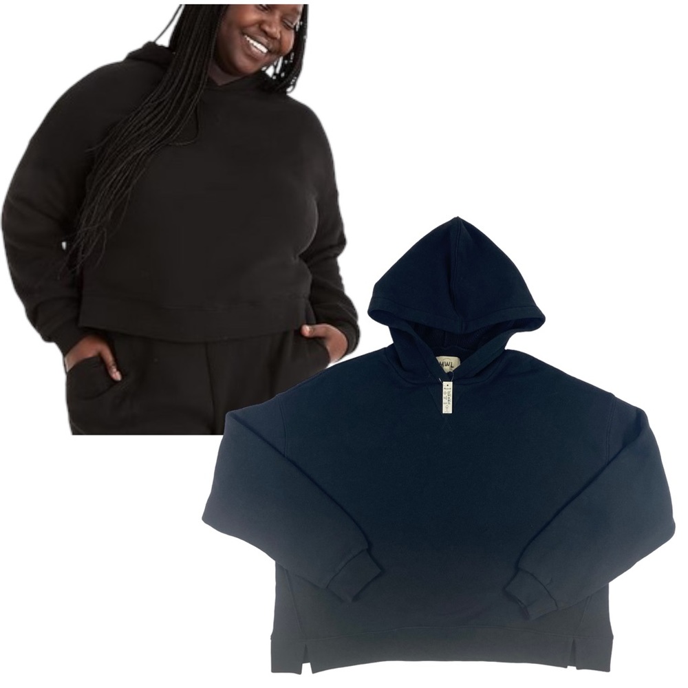 NWT Madewell Womens Plus MWL Airyterry Hoodie Sweatshirt Black Size 1X